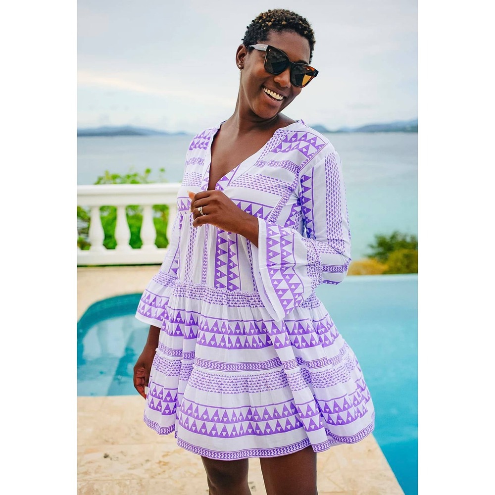 Devotion Twins Ella tunic dress‎ size S lilac embroidered boho resort chic